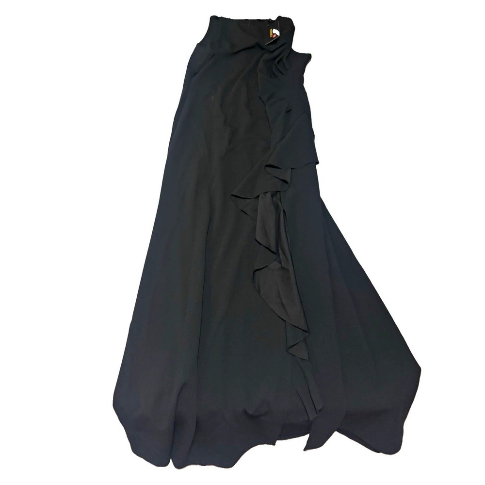 WOOSEA Women's Black Solid Sleeveless Ruffle Maxi Dress 2XL Zip NWT